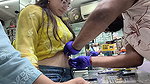 sexy nerd girl hot navel piercing in yellow top 2 2