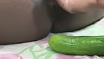 My husband’s cock didn’t stand up, so he put cucumber in the pussy