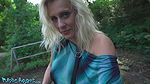 – Blonde MILF with natural tits and nice pussy flaps fucks outdoors in a public park