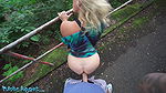 – Blonde MILF with natural tits and nice pussy flaps fucks outdoors in a public park