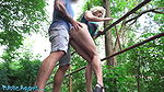 – Blonde MILF with natural tits and nice pussy flaps fucks outdoors in a public park