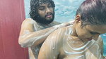Bath romance with hand job and lip lock