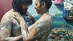 Bath romance with hand job and lip lock