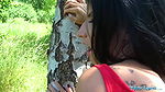 Busty horny lady gets fucked in the woods for cash