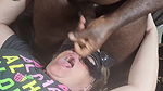 Black cock jerking off & cum in mouth, big ass milf swallowing cum