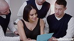 Playful busty brunette Victoria June gets fucked by three big cocks