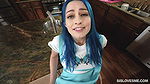 Sweet blue-haired hottie Jewelz Blu impaled in the cowgirl pose