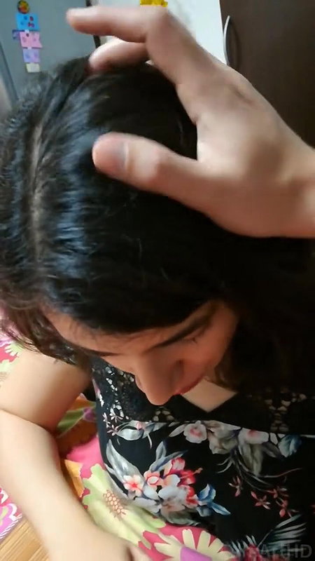 Horny girl giving blowjob& eating cum with snacks