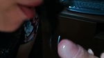 Horny girl giving blowjob& eating cum with snacks