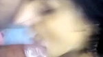 Beauty wife giving quick blowjob in bathroom