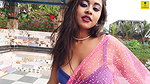 Jhilik Flaunting Sexy Body in Pink Net Saree & Blue Bra