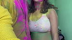 Cute busty Rumki big boobs grabbed, pressed & felt, underboob show in holi fun