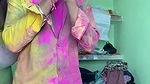Cute busty Rumki big boobs grabbed, pressed & felt, underboob show in holi fun
