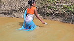 Amazing Village Women Net Fishing in Muddy Water