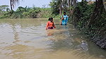 Amazing Mom and Daughter Fishing in Village pond