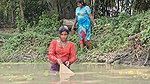 Amazing Mom and Daughter Fishing in Village pond