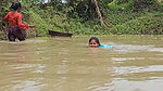 Amazing Mom and Daughter Fishing in Village pond