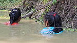 Amazing Mom and Daughter Fishing in Village pond