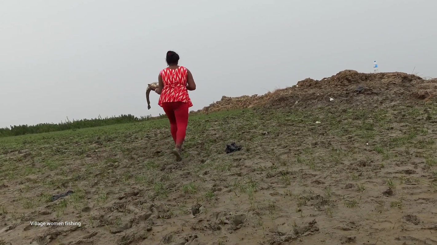 Amazing Village Lady Fishing with Beer Bottle   Vi