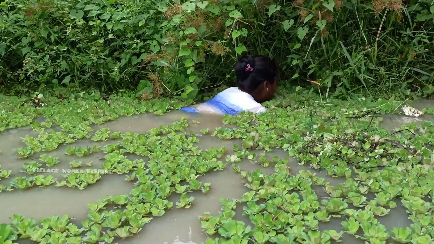Amazing Village Women Hand Fishing in Village Pond