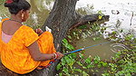 Amazing Village women Hook fishing in Rain   Villa
