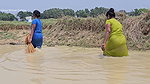 Amazing Village Women Net Fishing in Muddy Water