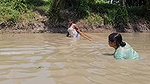 Amazing Village Women Net Fishing Video in Mud Wat