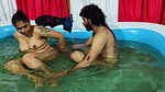 Couple romance in pool