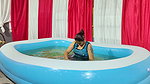 girl hot pool bath and boy watching