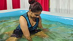 girl hot pool bath and boy watching