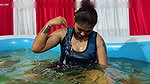 girl hot pool bath and boy watching