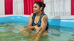 girl hot pool bath and boy watching