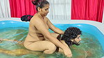 Girl romance with boy while bathing in pool