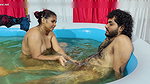 Girl romance with boy while bathing in pool