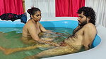 Girl romance with boy while bathing in pool