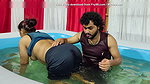 Hot boobs suck in pool and removing under wear and pouring water in ass