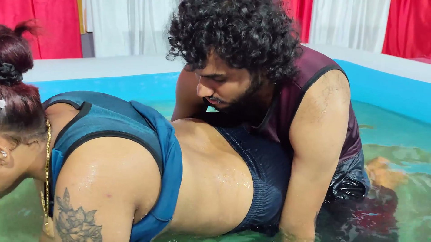Hot boobs suck in pool and removing under wear and pouring water in ass