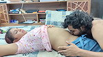 Hot couple lip lock with navel lick and boobs press
