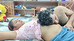 Hot couple lip lock with navel lick and boobs press
