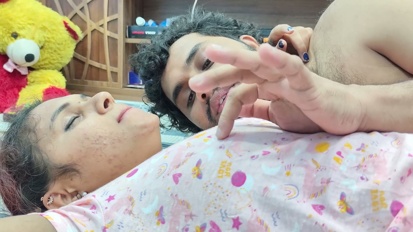 Hot couple lip lock with navel lick and boobs press