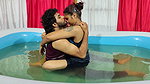 Hot pool romance lip lock with boobs suck