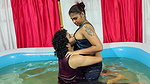 Hot pool romance lip lock with boobs suck