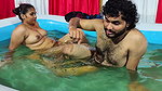 Hot romance in pool and lip lock