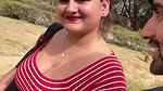 huge tits of desi lady jiggling while walkin in red top2