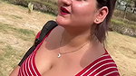 huge tits of desi lady jiggling while walkin in red top2