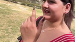 huge tits of desi lady jiggling while walkin in red top2