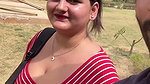 huge tits of desi lady jiggling while walkin in red top2