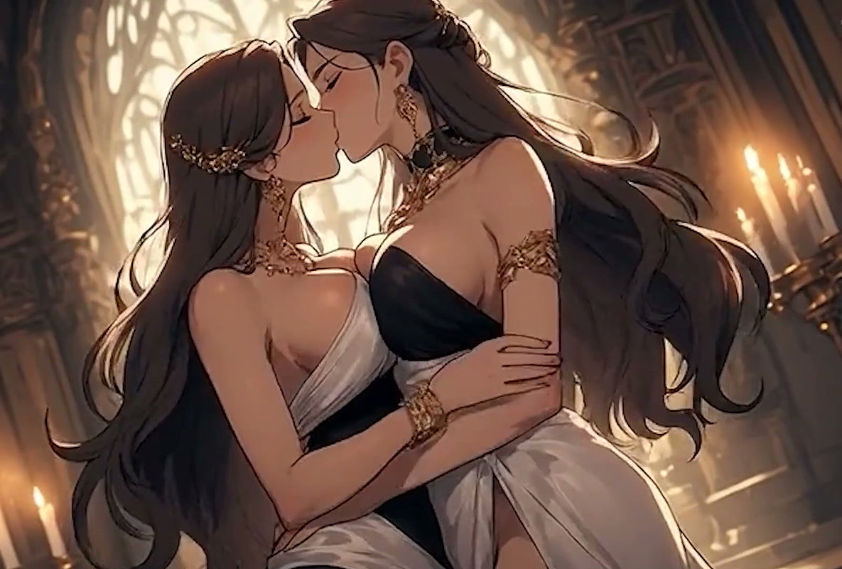 Kissing Orgasm of Mature Women, AI Generated Cartoon content, Uncensored video of 18 Year old Anime Girl
