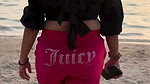 chritian sexy breasts in black beach wear2