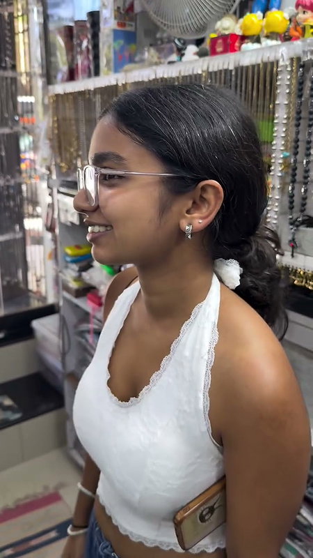 dusky girl deep big navel and boobs in white shirt2
